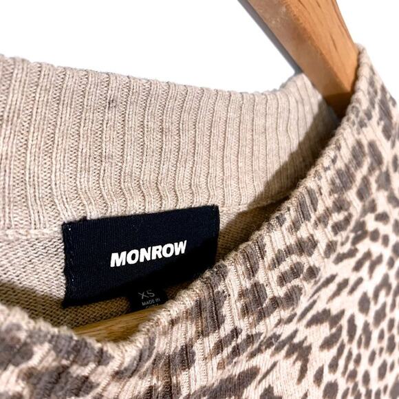 Monrow Mock Neck Cotton Cashmere Leopard Leo Print Belled Long Sleeve Sweater XS - Picture 6 of 9